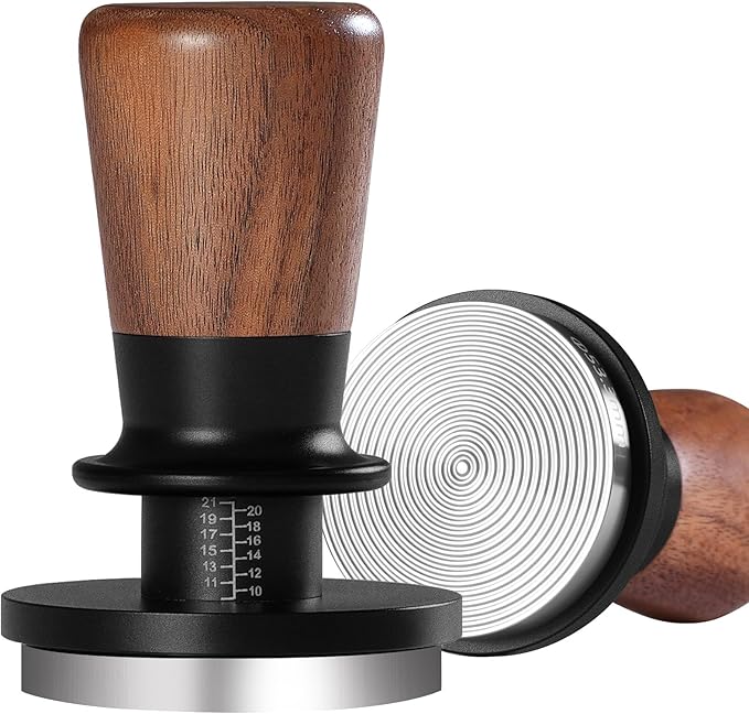 PUSEE 58mm Espresso Tamper, Calibrated Tamper with 30lbs Double Spring Loaded Tamper Walnut Wood Coffee Tamper for Barista Home,Stainless Steel Base Tamper Espresso Tool Fits 58 Portafilters