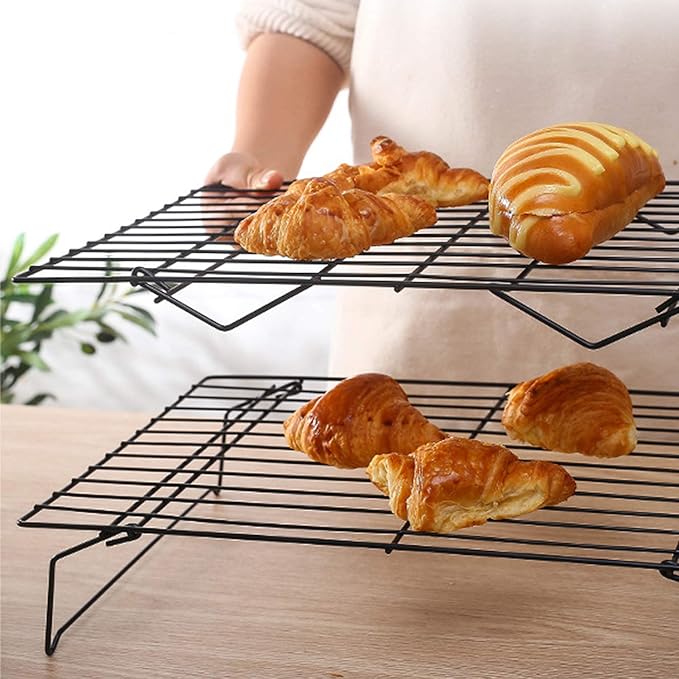 Lainrrew Cooling Rack, 3 Tier Stackable Baking Rack Stainless Steel Wire Cooking Rack for Cooking Roasting Cooling, Collapsible & Foldable, Dishwasher & Oven Safe