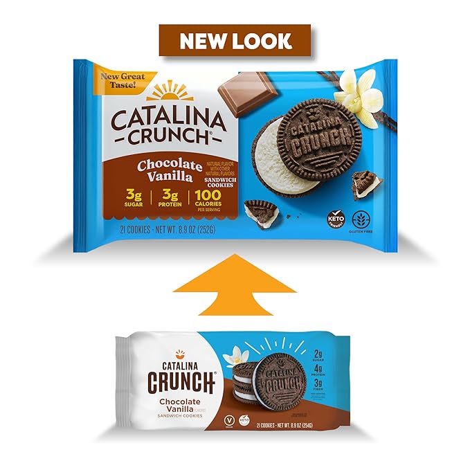Catalina Crunch Protein Cookies, 4g Protein per Serving - Low-Sugar Sandwich Cookies - Gluten Free, Vegan - Keto Dessert Snacks - Chocolate Vanilla, 8.9 oz. (21 Count)