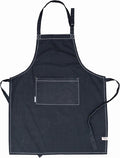 AMOUR INFINI Cotton Solid Aprons for Women with Pocket, Adjustable Strap and Waist Ties Washed Chef Aprons for Cooking, Baking and Gardening (27.5x33 Inches - Black)