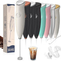 Milk Frother Handheld Frother Wand Drink Mixer Handheld Coffee Stirrers Electric Frother for Coffee Mixer Wand with 2 Whisk frother for protein powder coffee frother handheld-White