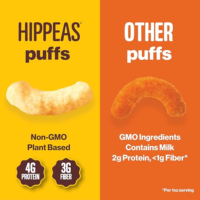 Hippeas Chickpea Puffs, Vegan Nacho Vibes, 0.8 Ounce (Pack of 18), 3g Protein, 2g Fiber, Vegan, Gluten-Free, Crunchy, Plant Protein Snacks