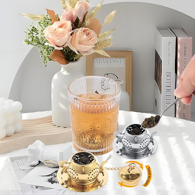 2-Pack Premium Tea Infusers with Spoon – 304 Stainless Steel Loose Leaf Tea Strainer & Steeper – Teapot Design for a Thoughtful Brewing Journey