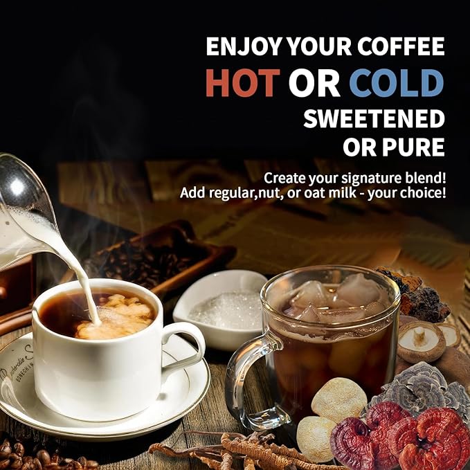 Instant Mushroom Coffee Powder Espresso Cafe Extract with Chaga Lions Mane Turkey Tail Shiitake Cordyceps Reishi 20 Servings