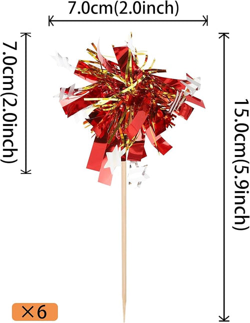 30 PCS Foil Firework Cupcake Toppers Happy Birthday Star Cupcake Picks Sparkle Tinsel Drink Stirrers Cocktail Fruit Toothpicks for Valentine's Day Wedding Birthday Party Decorations Supplies Red Gold