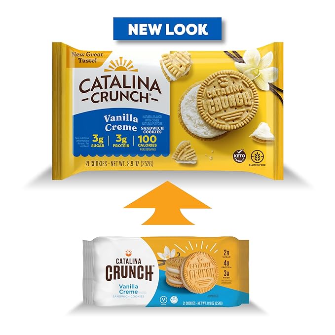 Catalina Crunch Protein Cookies, 4g Protein per Serving - Low-Sugar Sandwich Cookies - Gluten Free, Vegan - Keto Dessert Snacks - Vanilla Creme, 8.9 oz. (21 Count)