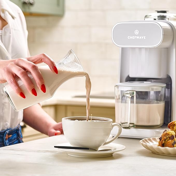 ChefWave Milkmade Non-Dairy Milk Maker – 6-in-1 Vegan Plant-Based Milk Machine with Auto Clean, Delay Start & Glass Pitcher – Almond, Oat, Soy, Cashew, Coconut, Macadamia Milk Maker & Nut Platter