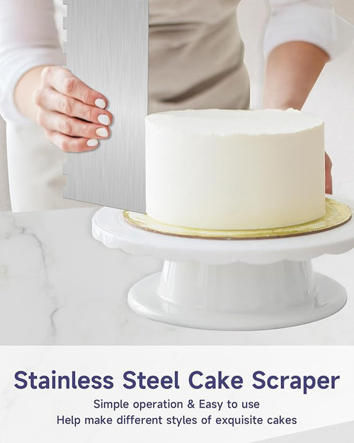 12 Inch Stainless Steel Cake Scraper Set of 2, Metal Cake Scraper Double Sided Patterned Edge for Icing Smoother,Tall Cake Scraper, Cake Combs for Buttercream