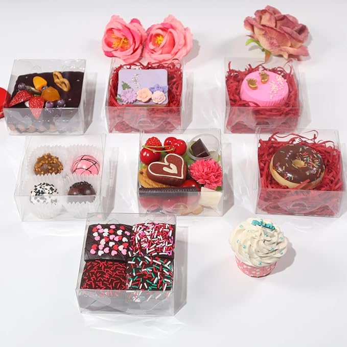 15PCS 5x5x2 Inches Full Clear Chocolate Covered Strawberries Boxes Cookies Boxes Mini Bundt Cake Pie Cinnamon Roll Treat Boxes Chocolate Truffle Box Party Wedding Favor