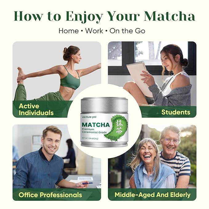 Venture Pal 100% Pure Premium Ceremonial Grade Matcha Powder, First Harvest Green Tea Powder - First Harvest, Vegan, Gluten-Free, No Additives, (30g/1.06oz）