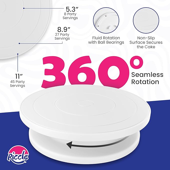 Riccle 88 pcs Cake Decorating Kit with Pink Cake Turntable - Includes 50 Disposable + 2 Reusable Piping Bags and Tips Set, 24 Icing Piping Tips, 2 Spatulas, 3 Icing Comb Scraper, Baking Supplies