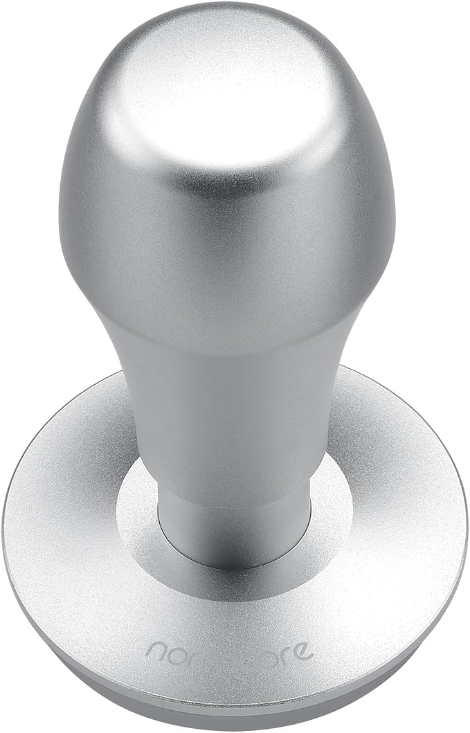 Normcore 58mm Coffee Tamper V4.1 with Click Sound Feedback, Spring Loaded Tamper With Flat Base, Compatible with 58mm Standard Baskets, Anodized Aluminum Handle, Silver