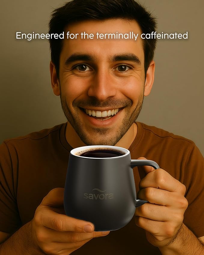 Temperature Control Smart Mug with Wireless Heating Pad - 12oz Ceramic Coffee Mug Warmer | Maintains 135°F Self Heating Cup | IntelliHeat Technology | USB-C Powered - Black
