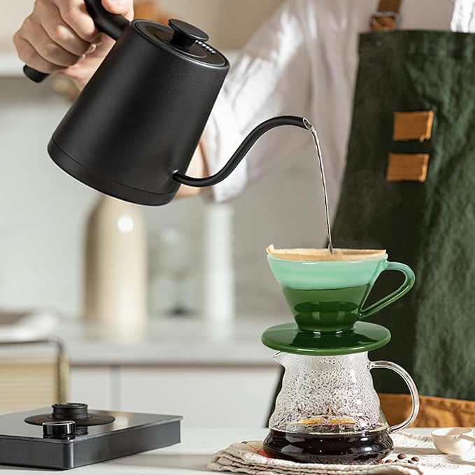 Ceramic Coffee Dripper Filter 02-4Cup Pour Over Coffee Dripper, 60 Angle Cone Ceramic Hand Brew Coffee Cup Retro Filter Set Reusable Portable Coffee Maker (Green)
