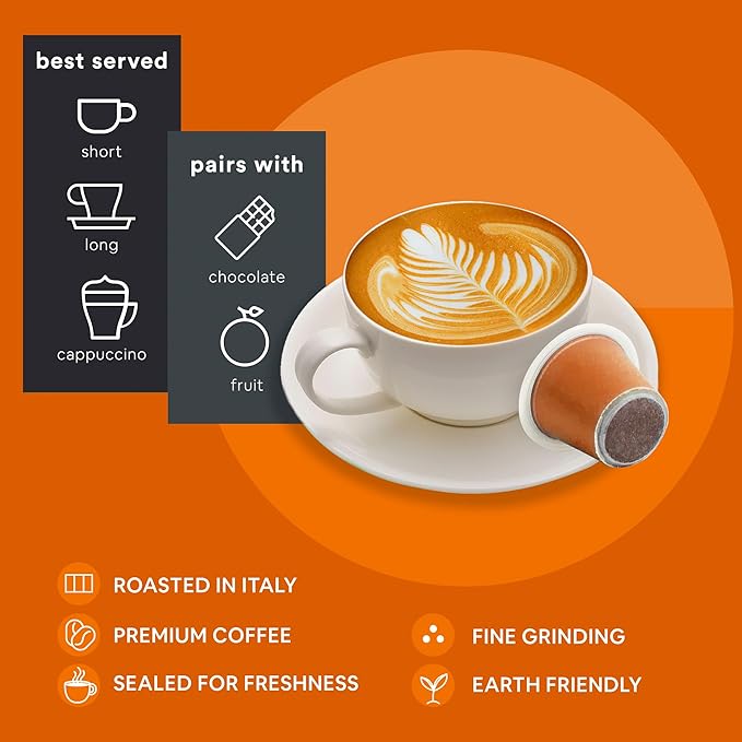 WOKEN COFFEE Compostable Nespresso Pods - Arabica Medium Roast Italian Espresso Coffee Capsules Compatible With Nespresso Coffee Machine (60 Pod Count, 6 Boxes)