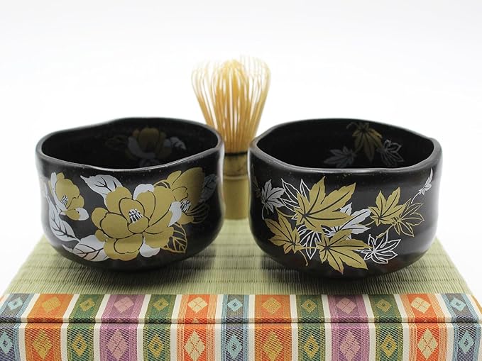 Japanese Traditional Handcrafted Matcha Chawan Tea Bowl Cup Set of 5 Ceremony Tableware Pottery (Hannnari Wan Zoroi Tenmoku)