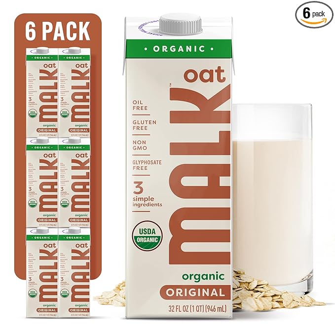 MALK Oat Milk (32oz, Pack of 6) Original Shelf Stable Organic Oat Milk, Non GMO, Dairy Free, Vegan, Plant Based, No Gums or Fillers - Barista Malk Oatmilk for Smoothies, Cereal, Creamy Lattes, Coffee