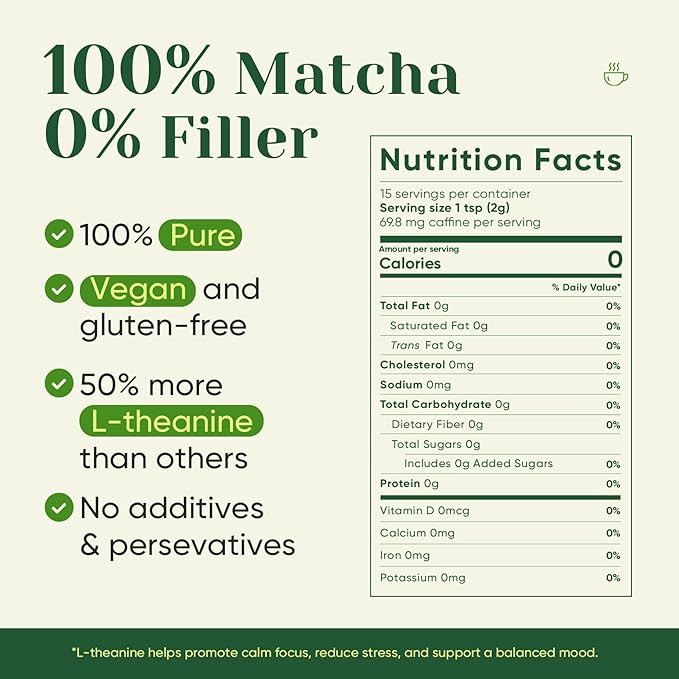 Venture Pal 100% Pure Premium Ceremonial Grade Matcha Powder, First Harvest Green Tea Powder - First Harvest, Vegan, Gluten-Free, No Additives, (30g/1.06oz）