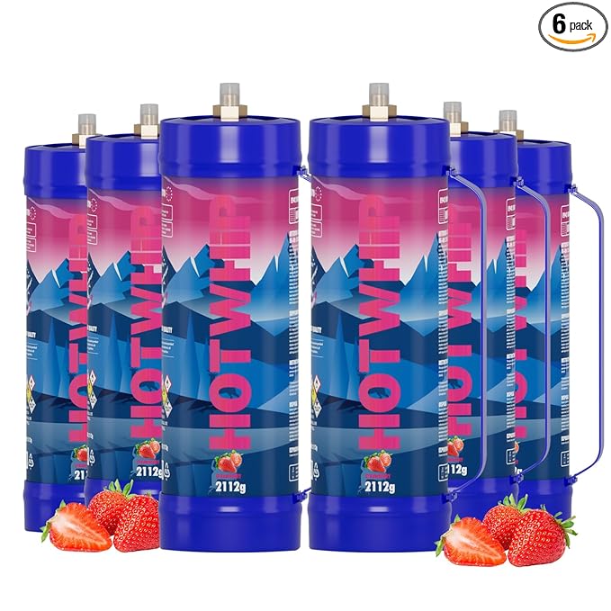 Whipped Cream Charger 2112g 3.3L Strawberry Flavor 99.99% Purity Premium Cream cartridge With Nozzle(6 Cylinders)
