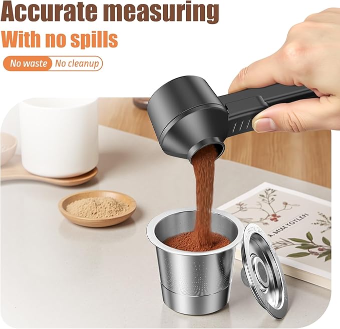 CAPMESSO Coffee Scoop & Funnel for Reusable K Cup Refillable Coffee Pods: 2 Tablespoon Coffee Measuring Scoop - Easy Slide Scoop for Ground Coffee, Protein Powder, Tea without Spilling (1 Pack)