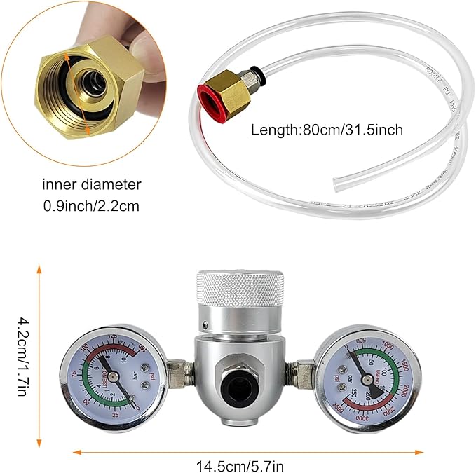 Whipped Cream Charger Pressure Regulator Valve, for 0.95L/580G Tank, for Pressure Regulator Tank & Hose Line on Dispenser