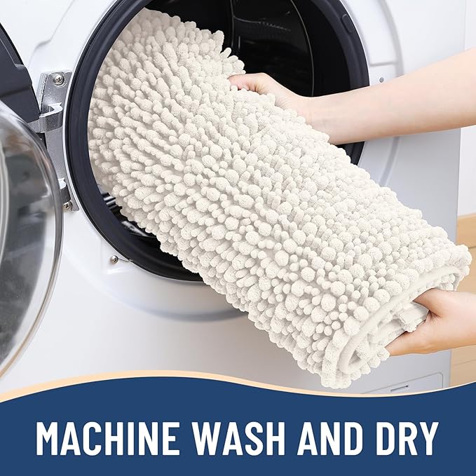 Arotive Luxury Chenille Bathroom Rug Mat, Extra Soft Thick Absorbent Shaggy Bath Rugs, Non-Slip Machine Wash Dry, Plush Bath Mats for Bathroom, Shower and Tub, 60x24, Ivory