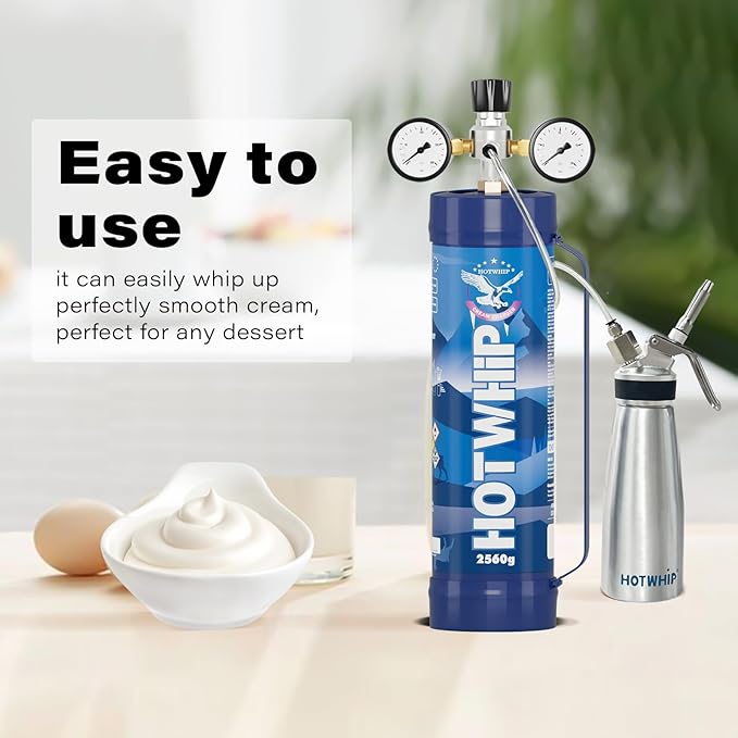 Whipped Cream charger 4.0L Tank,2560g x 2 Original Flavor Whip Cream Charger Cylinder Food Grade 99.99% Pure for Whipped Cream Making,Leak Proof Dispenser,2 Cylinder