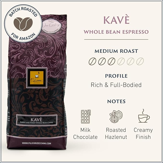 Filicori Zecchini Italian Espresso Beans – Whole Bean Coffee Medium Roast Arabica & Robusta Blend – Low Acidity, Slow Roasted – Kavè 2.2lb Bag