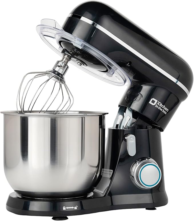 Kitchen in the Box Stand Mixer, 3.5 QT Small Electric Kitchen Mixer, 10-Speed Portable Lightweight Food Mixer with Stainless Steel Bowl, Egg Whisk, Dough Hook, Beater (Black)