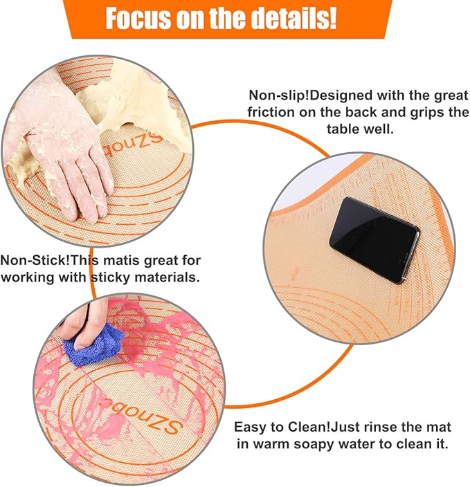 Silicone Pastry Mat 36X24 Inches Baking Mat with Measurement, Perfect for Dough, Pastry, Cookies, Pie Crust, Fondant, Bread, Sourdough, Pasta, Pizza, Kitchen Counter Mat