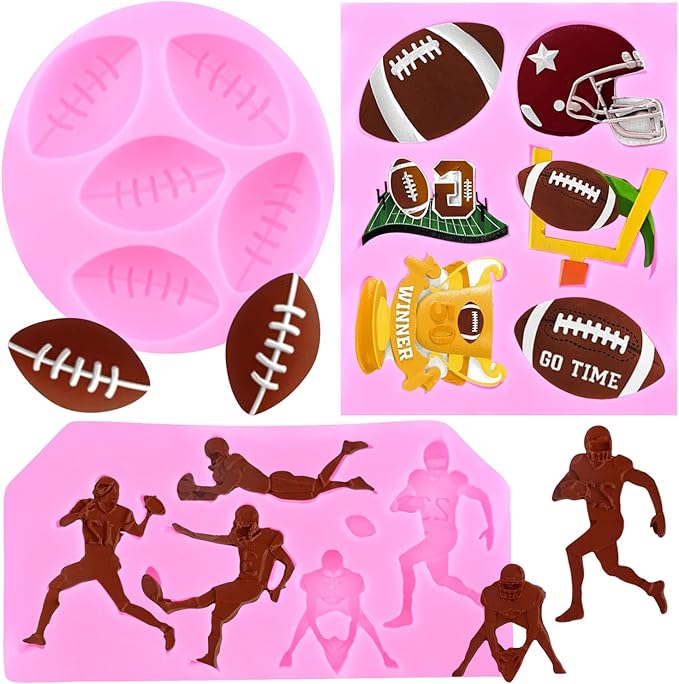 Mujiang Ball Silicone Molds Rugby Football Fondant Molds Sports Theme Molds For Cake Decorating Chocolate Gum Paste Candy Polymer Clay Set Of 3