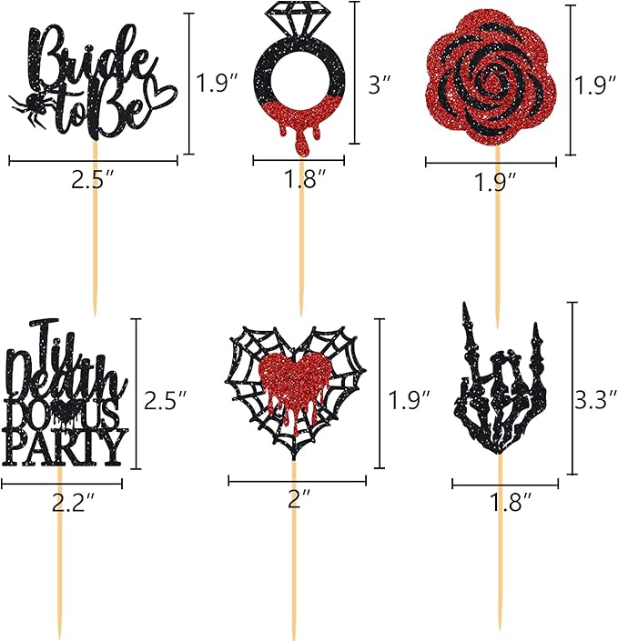 Halloween Bachelorette Cupcake Topper Bride To Be Ring Skeleton Hand Heart Blood Glitter Food Picks Horror Ghost Engagement Party Decoration Red