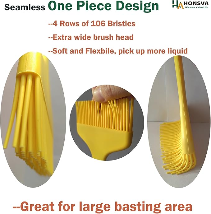 Massive Silicone Pastry Basting Brush, One-Piece Design, W/3.5" L/8.5", Heat Resistant Kitchen Brush for Baking, Grilling, Basting Oil, Butter, BBQ Sauce, Marinade, Dishwasher Safe, 1Pcs Yellow