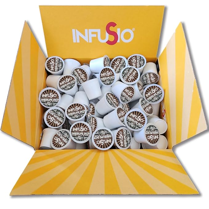 InfuSio Coffee Pods 96 Count Chocolate Chip Medium Roast Single Serve Coffee Pods for Keurig K Cups Brewers - InfuSio Premium Roasted Keurig 2.0 Compatible
