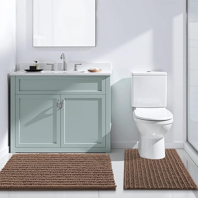 Arotive Luxury Chenille Bathroom Rug Mat, Extra Soft Thick Absorbent Shaggy Bath Rugs, Non-Slip Machine Wash Dry, Plush Bath Mats for Bathroom, Shower and Tub, 47x24, Mocha