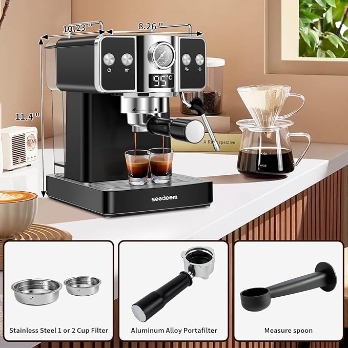SEEDEEM Espresso Machine,20 Bar Espresso Maker with Milk Frother,Stainless Steel Latte and Cappuccino Machine with 1.8L(60 Fl Oz) Removable Water Tank