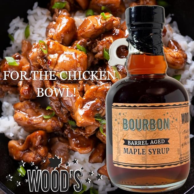 WOOD'S Vermont Bourbon Barrel Aged Maple Syrup – Premium Maple Syrup with Rich Flavor & Subtle Bourbon Notes – Ideal for Pancakes, Desserts, and Cocktails – 8.45 oz