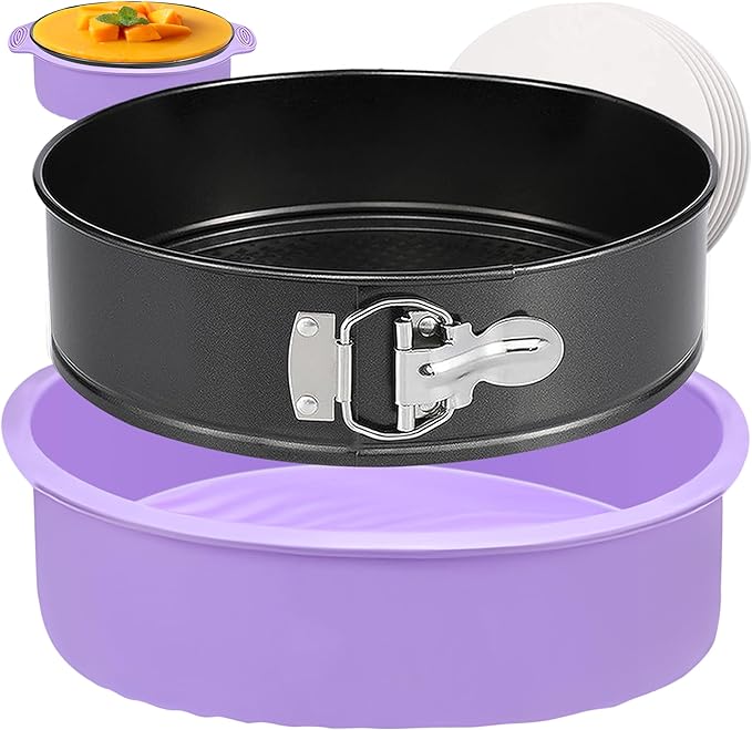 Springform Pan 9 Inch Nonstick Cheesecake Pan with Protector, Leakproof Spring Form Pan for Cheesecake, Round Cheese Cake Pans for Baking, 9 Inch Springform Cake Pan with 50Pcs Parchment Paper