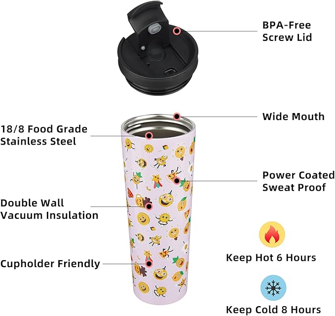 BJPKPK 30oz Tumbler With lid And Straw Stainless Steel Travel Coffee Mug Insulated Tumblers Cups,Hawaii Fruits Purple