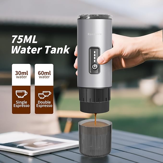 Stainless Steel Portable Espresso Maker | 7500mAh Rechargeable Battery | 20 Bar Self-Heating with USB-C | Works with Most Capsules Compatible for Camping, Travel, Outdoor (Silvery)