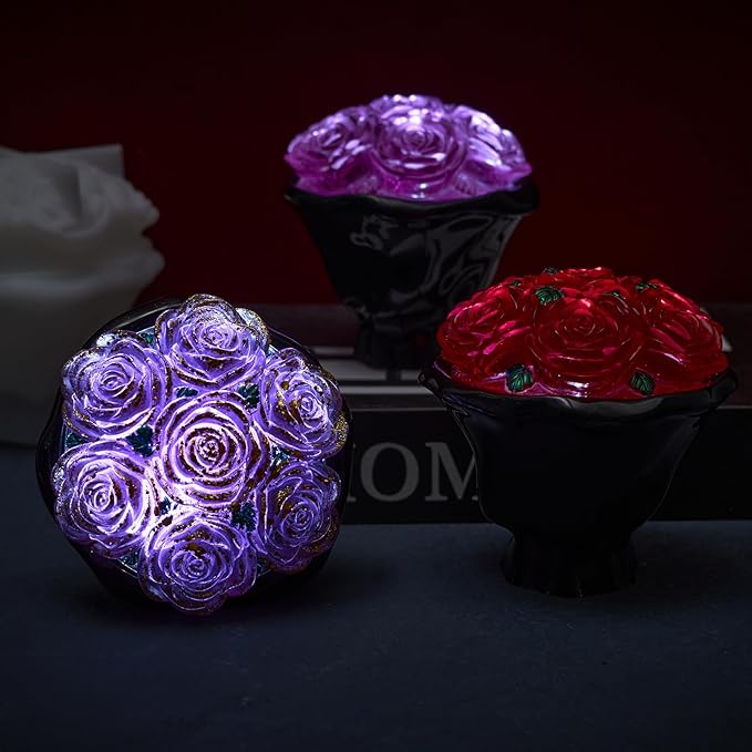 Epoxy Resin Storage Box Silicone Molds A Bouquet of Roses Jar with Lid DIY Jewelry Trinket Candy Container Silicone Mould Epoxy Concrete Cement Plaster Planter Candle Vessel Craft Molds