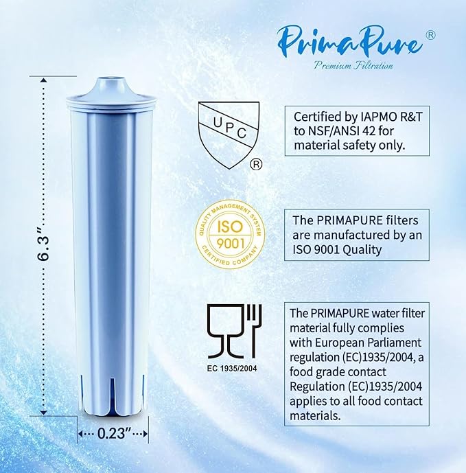4-Pack PrimaPure Coffee Machine Water Filter Replacement for Jura Clearyl Blue 71445, 67879, ENA3, ENA5, J6, J9, J95 Certified To NSF/ANSI 42 by IAPMO R&T