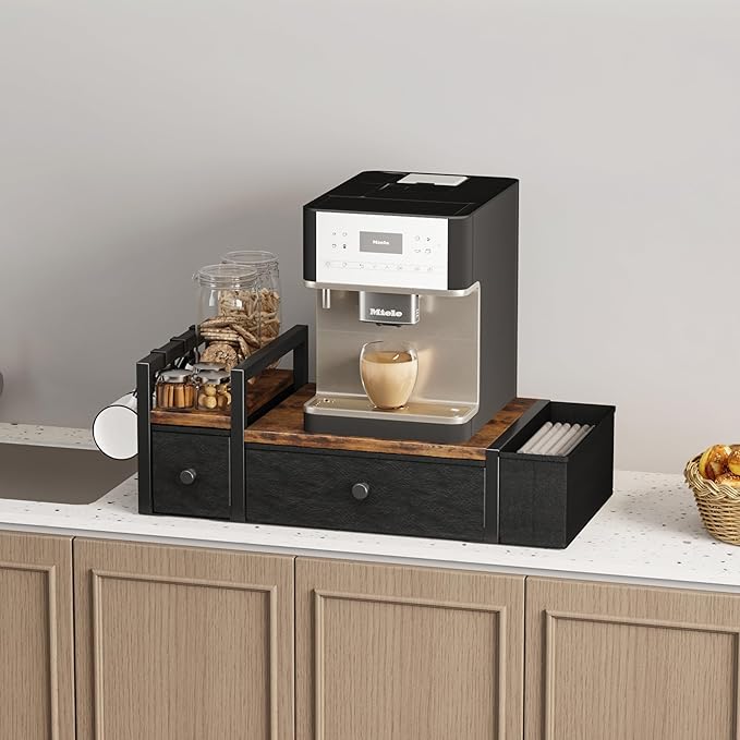 Homeiju Coffee Pod Drawers - K Cup Organizer, Nespresso Pods Holder with Mug Rack, Coffee Holder for Countertop, 52 Capacity Pods, Suitable for Kitchens, Offices and Coffee Bars（Patent Pending）