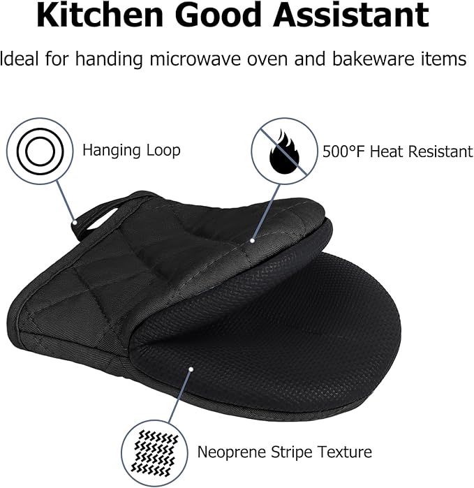 Oven Mitts and Pot Holders Set, Pack of 4, Heat Resistant Silicone Kitchen Mini Oven Mittens for 500 Degrees, Mini Oven Gloves and Hot Pads for Baking Grilling Barbecue Microwave Machine Washable