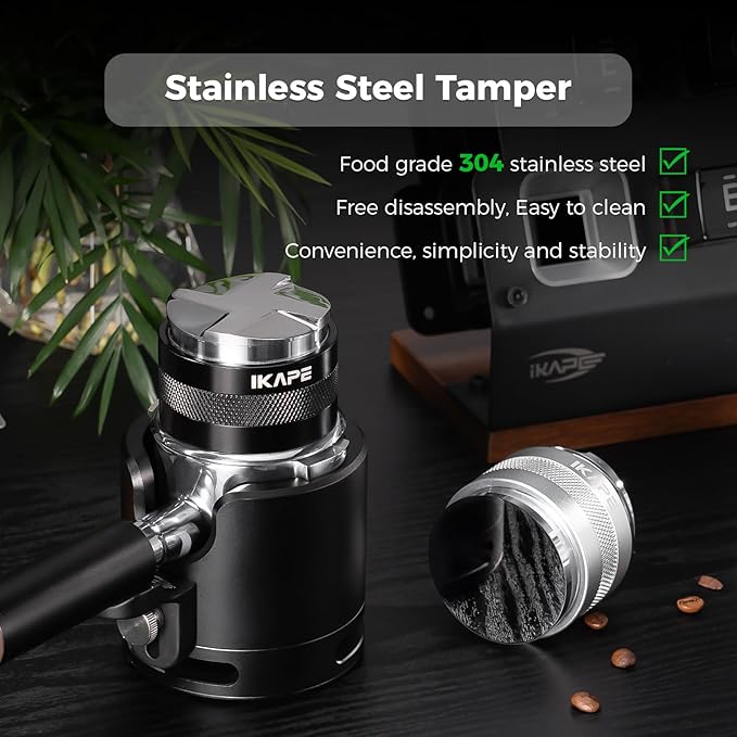 IKAPE Coffee Products, 53mm Coffee Distributor & Hand Tamper, Adjustable Depth Espresso Distributor Fits All 53mm Espresso Portafilter, Compatible with 54MM Breville Bottomless Portafilter (Black)