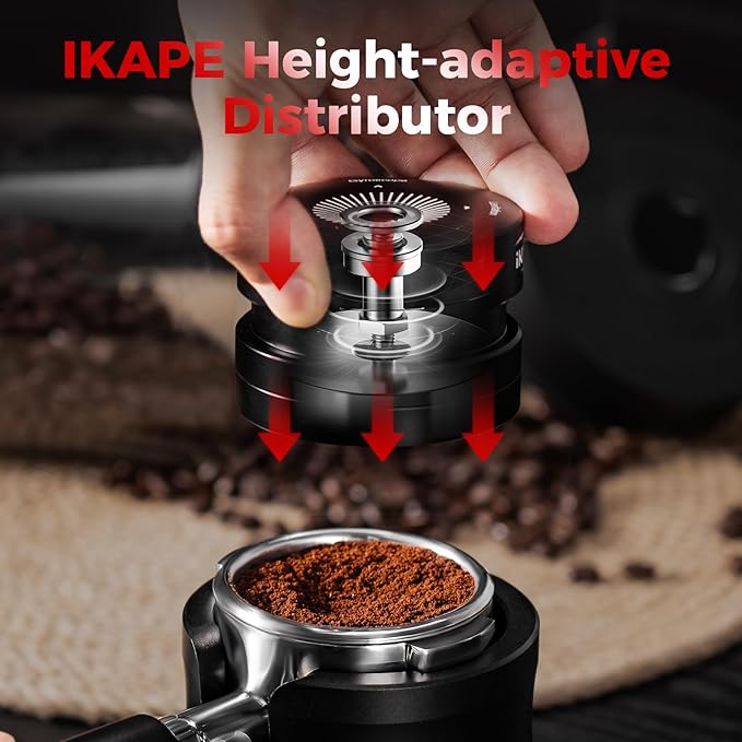 IKAPE 53.3MM Espresso Distributor, Dual-Bearing & High-Speed Rotation Coffee Distributor, Coffee Leveler, Espresso Tamper Tool, Adaptive Height Coffee Leveler for 54mm Portafilters
