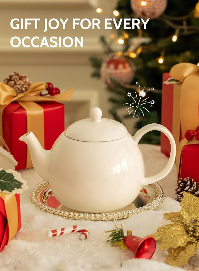 Sweese Porcelain Teapot, 40 Ounce Tea Pot - Large Enough for 5 Cups, White