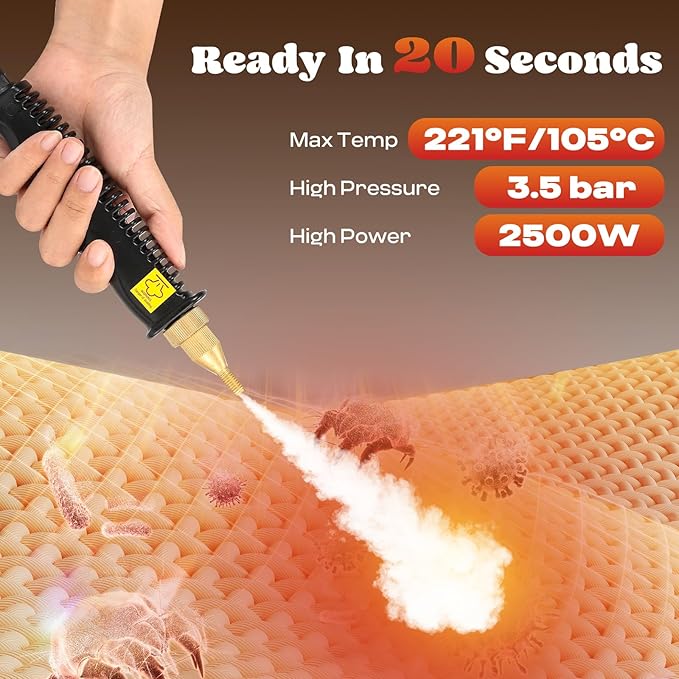 Moongiantgo Handheld Steam Cleaner, 2500W High Pressure Steamer for Cleaning, Portable Pressurized Cleaning Machine for Home Kitchen Car Detailing Grout Tile Bathroom with 1200ml Water Tank (White)