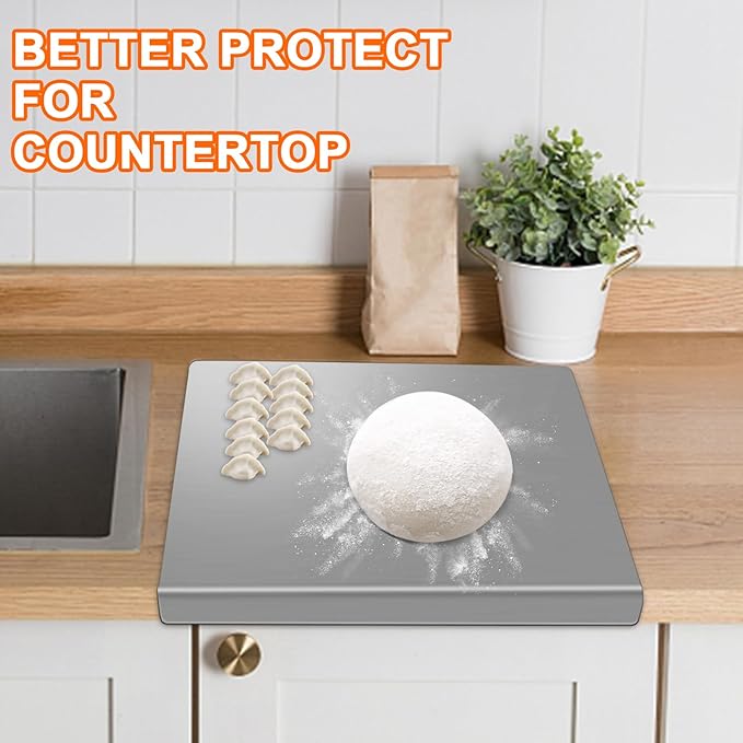 304 Stainless Steel Cutting Board with 2 Pack Non-Slip Mats, Yoposeo Heavy Duty Baking Cutting Chopping Boards for Kitchen, Meat, Fruits, Vegetables, Bread and Baking (19.7" X 15.7"/ 50 X 40cm)
