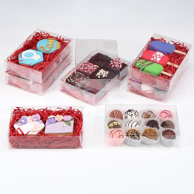 50PCS 7 x 4 3/8 x 1 1/2 Inch Inch Clear Cookie Boxes Chocolate Truffle Boxes Brownie Box Bakery Pastry Gift Box for Soap, Dount,Browine Cake,Treat, Party Favors Christmas